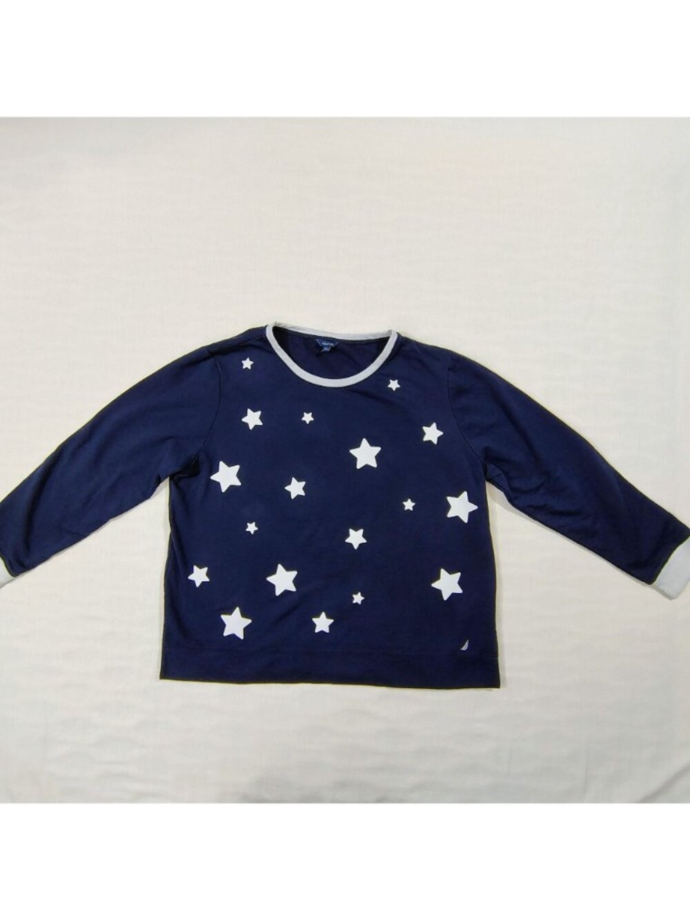Nautica Long Sleeve Shirt Womens XXL Navy Fleece Stars Patriotic Crew Neck - Picture 2 of 14